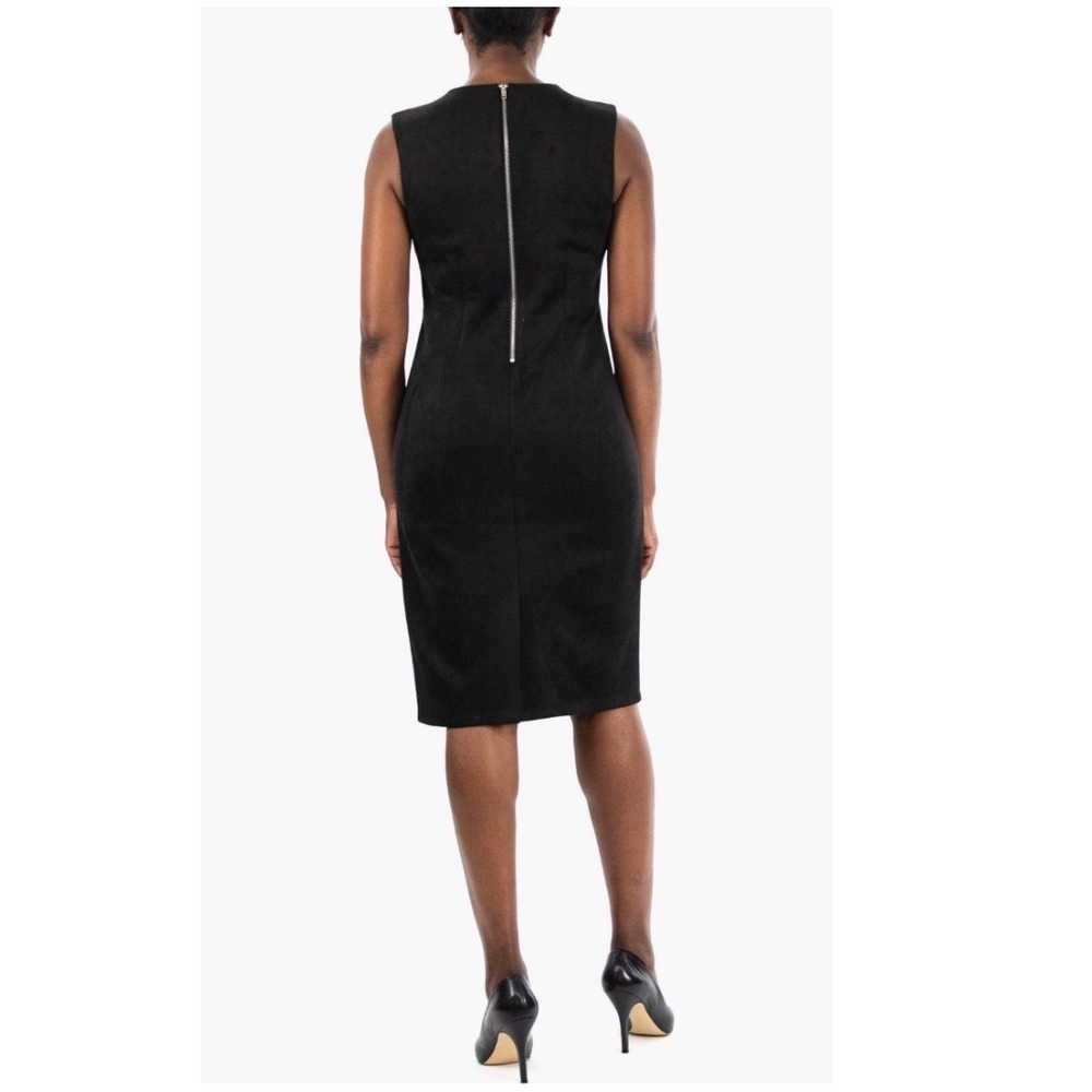 Nina Leonard Charcoal Grey Faux Suede V-Neck Sheath Dress XL Sleeveless Midi‎ - Picture 7 of 7